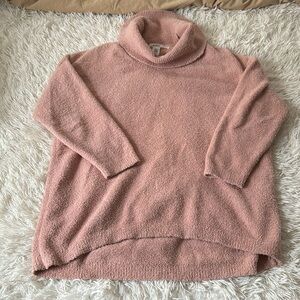 Fuzzy pink cowl neck